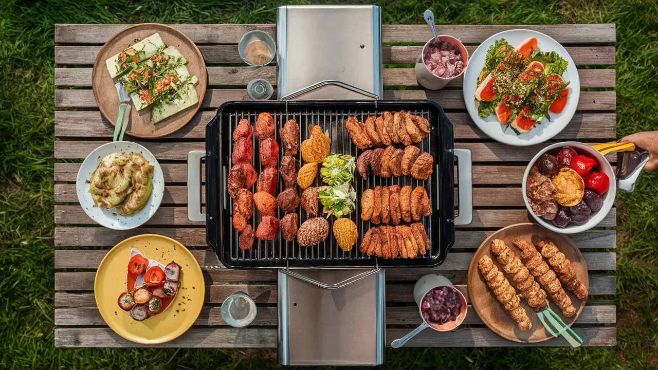 Outdoor grill cooking scene